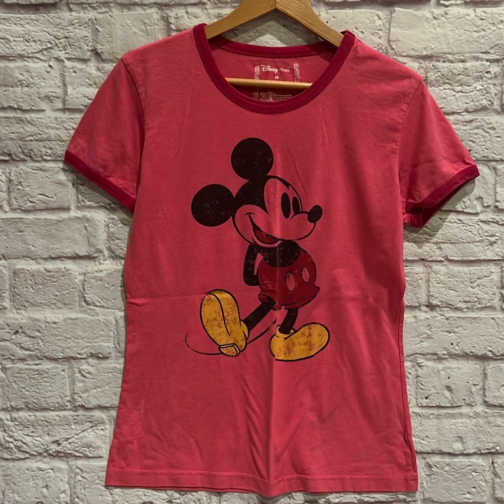 Disney store Mickey Mouse vintage looking pink tshirt